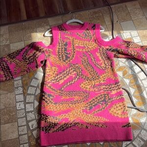 Farm Pink and Orange Patterned open shoulder Sweater Dress